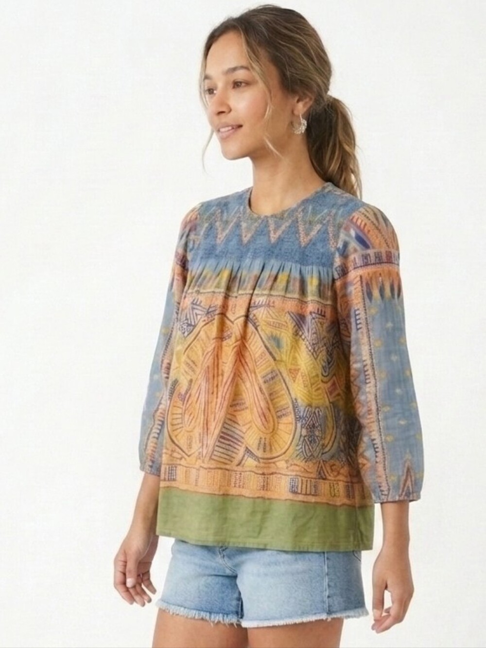 Label Ritu Kumar 2021 Boho Peasant Tunic Top Modern M (VTG L) *Altered Neckline*